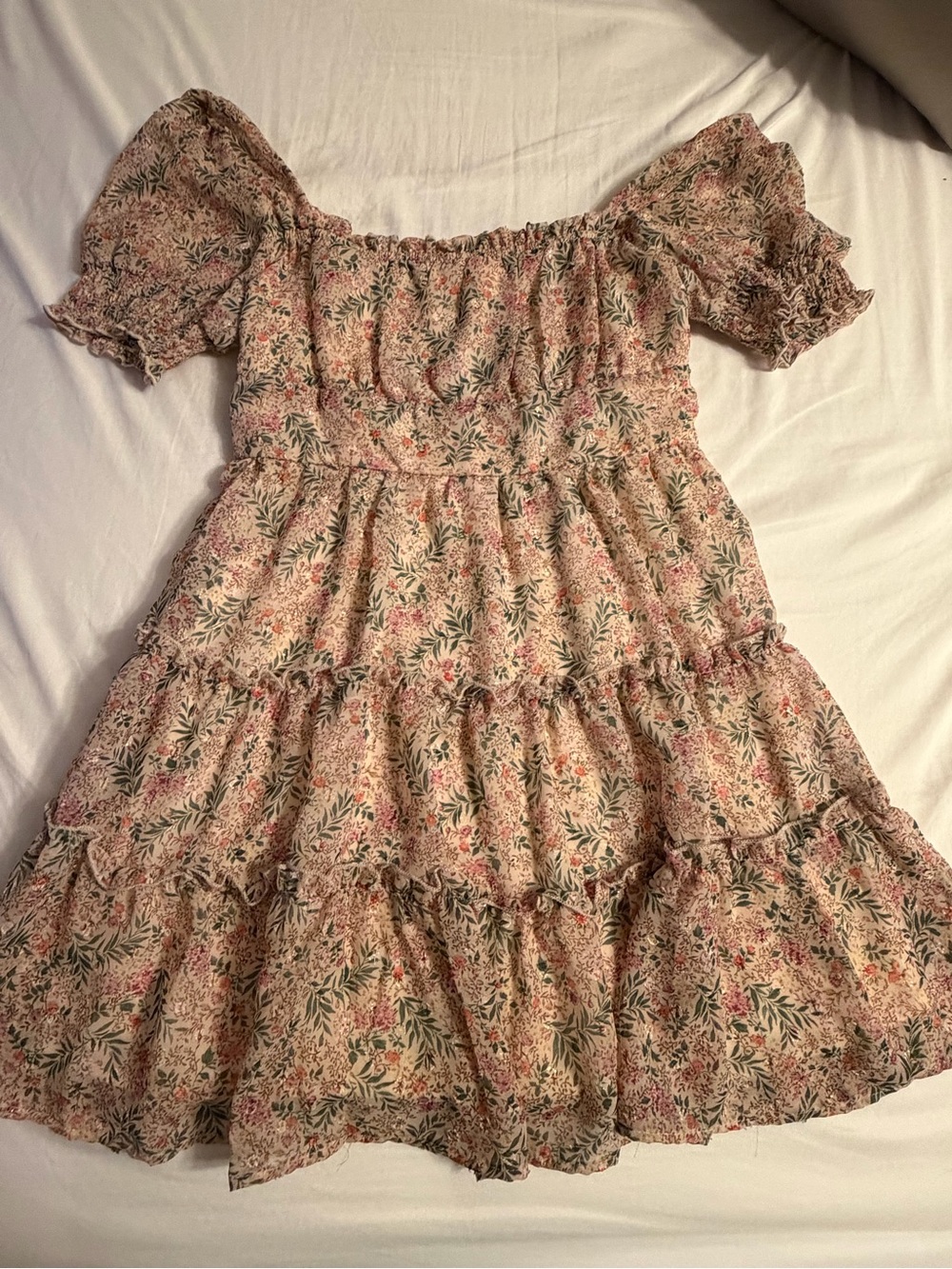 Altar'd State Pink Floral Tiered Off-Shoulder Dress